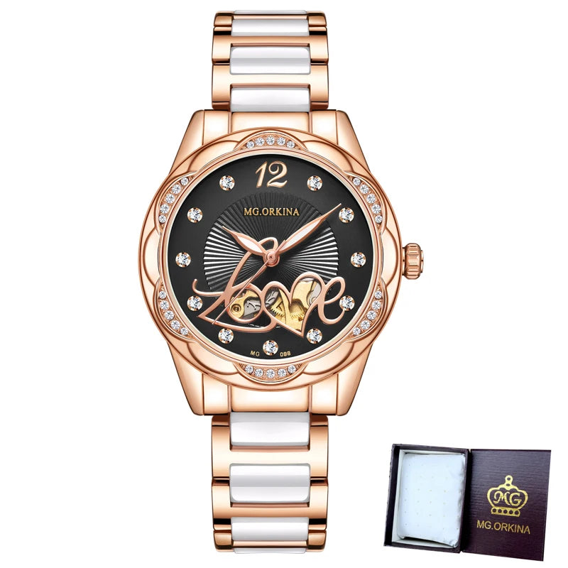 New 2026 Luxury Top Brand Black Ceramic Ladies Skeleton Womens Automatic Mechanical Watches Clock Gift for Women Montre Femme