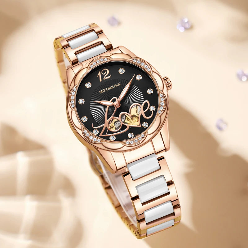 New 2026 Luxury Top Brand Black Ceramic Ladies Skeleton Womens Automatic Mechanical Watches Clock Gift for Women Montre Femme