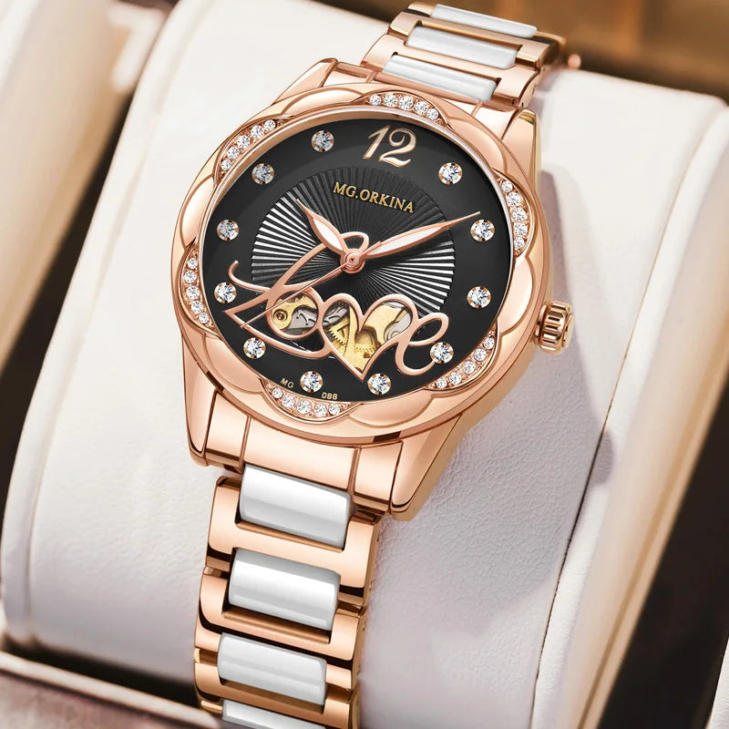 New 2026 Luxury Top Brand Black Ceramic Ladies Skeleton Womens Automatic Mechanical Watches Clock Gift for Women Montre Femme