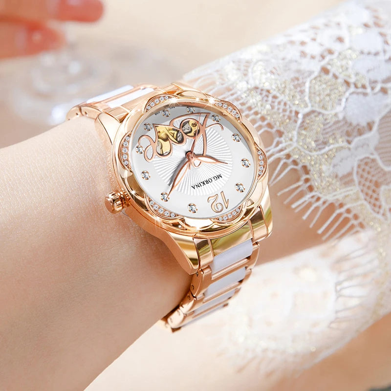 New 2026 Luxury Top Brand Black Ceramic Ladies Skeleton Womens Automatic Mechanical Watches Clock Gift for Women Montre Femme