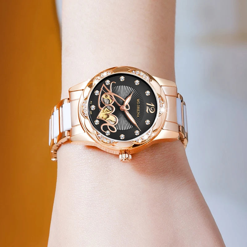 New 2026 Luxury Top Brand Black Ceramic Ladies Skeleton Womens Automatic Mechanical Watches Clock Gift for Women Montre Femme