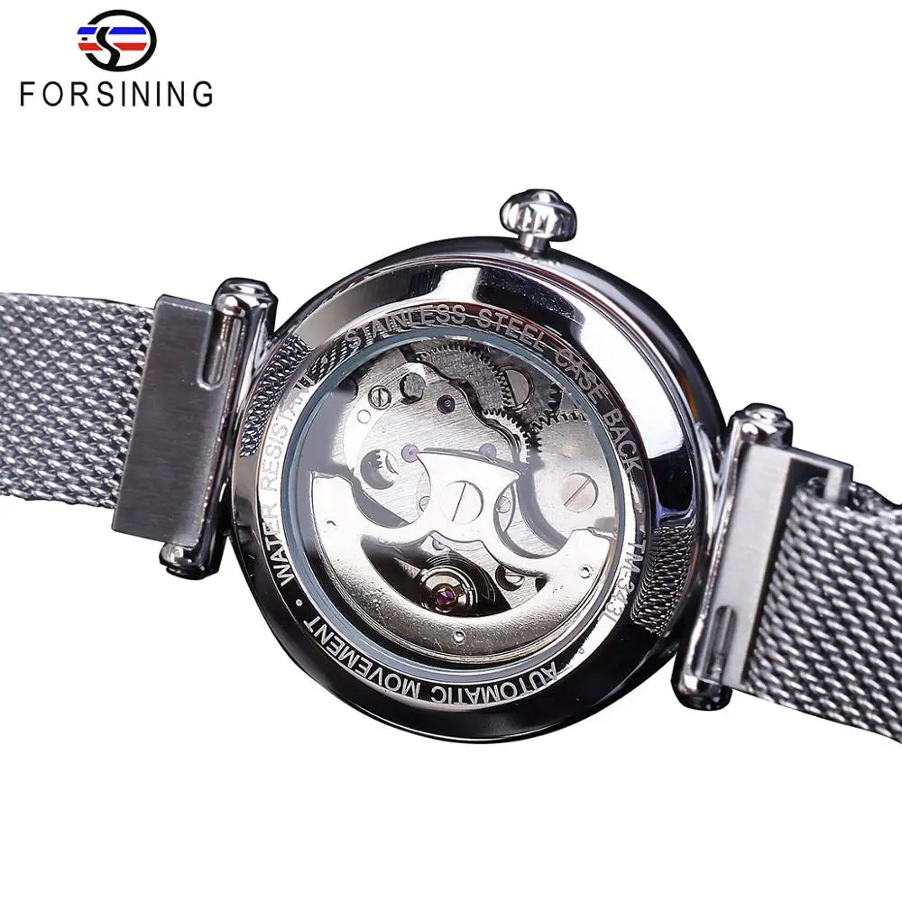 Forsining Top Brand Luxury Diamond Women Watches Mechanical Automatic Female Watches Waterproof 2019 Fashion Mesh Design Clock