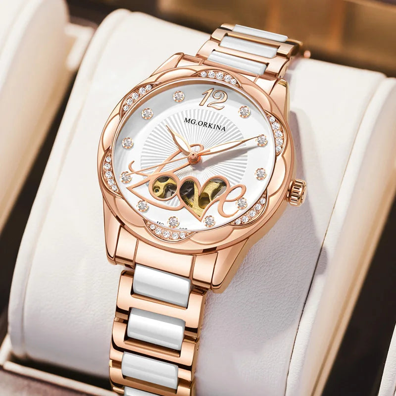 New 2026 Luxury Top Brand Black Ceramic Ladies Skeleton Womens Automatic Mechanical Watches Clock Gift for Women Montre Femme