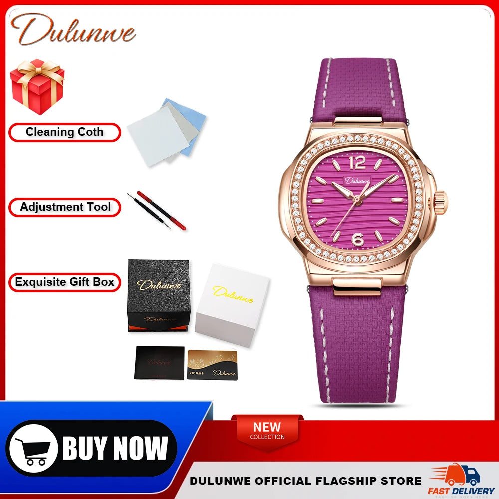 Nautilus Ladies' Mechanical Watch with Steel Strap, High-Quality Luxury, Dulunwe Diamond-Set Wristwatch, a Gift for Women