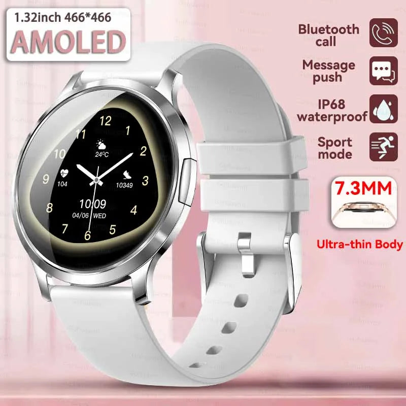 New Smart Watch Women 1.32"Ultra-thin AMOLED HD Screen Sport Fitness Bracelet Custom Watch Face Bluetooth Call Luxury Smartwatch