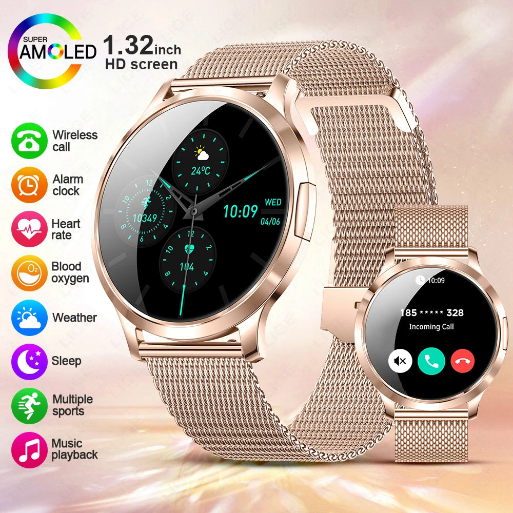 LIGE 2025 New Smart Watch For Women AMOLED HD Screen Watches IP68 Waterproof Heart Rate Monitor Ladies Utra-thin Smartwatch
