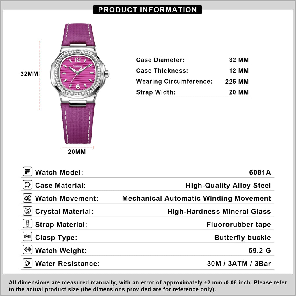 Nautilus Ladies' Mechanical Watch with Steel Strap, High-Quality Luxury, Dulunwe Diamond-Set Wristwatch, a Gift for Women