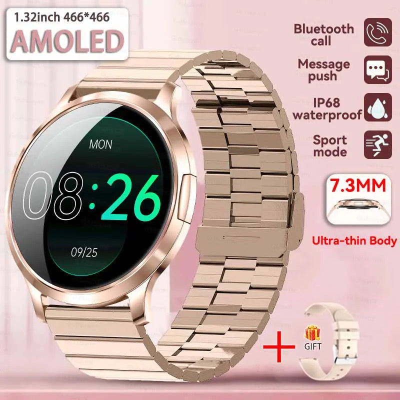 New Smart Watch Women 1.32"Ultra-thin AMOLED HD Screen Sport Fitness Bracelet Custom Watch Face Bluetooth Call Luxury Smartwatch