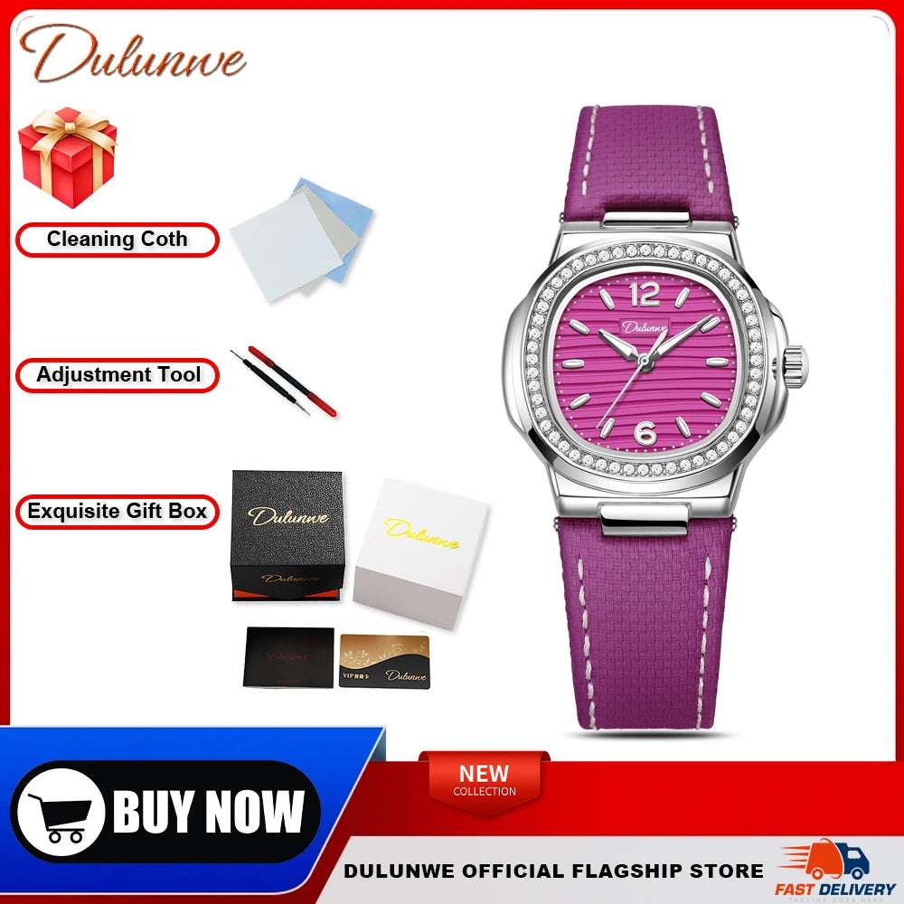 Nautilus Ladies' Mechanical Watch with Steel Strap, High-Quality Luxury, Dulunwe Diamond-Set Wristwatch, a Gift for Women