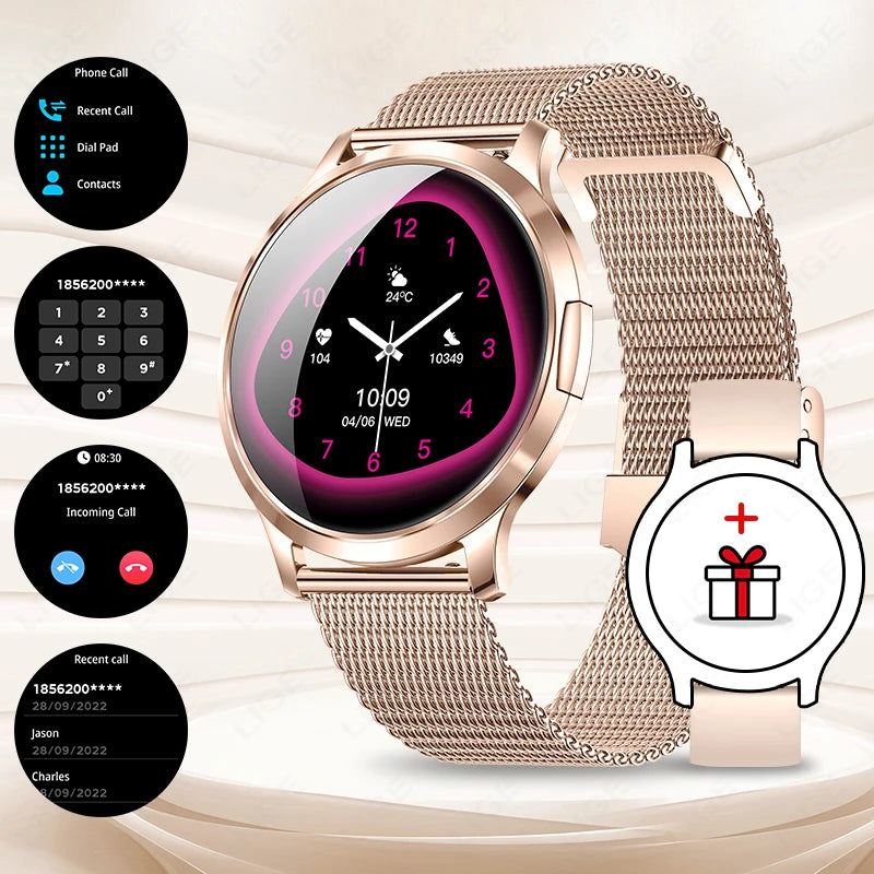 LIGE 2025 New Smart Watch For Women AMOLED HD Screen Watches IP68 Waterproof Heart Rate Monitor Ladies Utra-thin Smartwatch