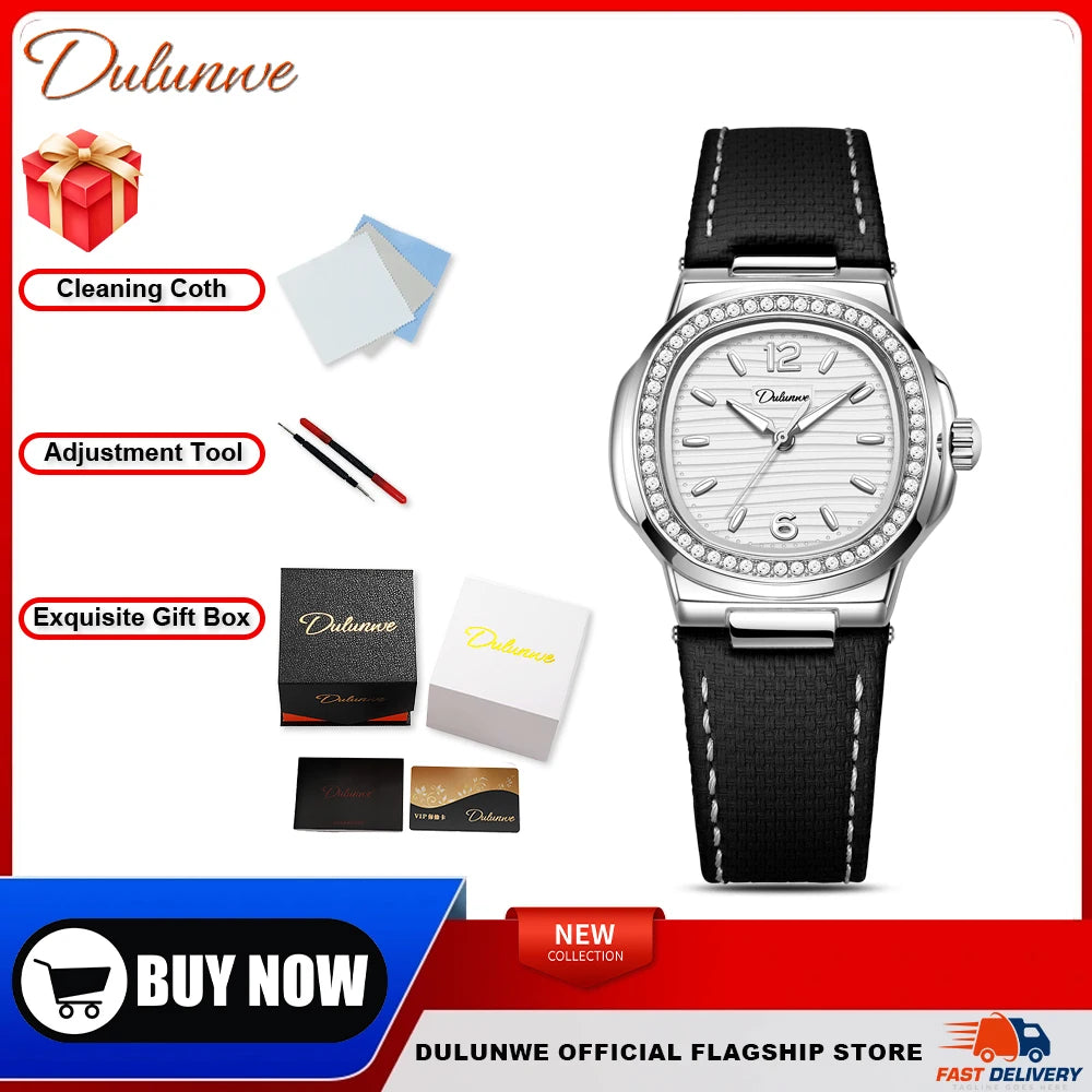 Nautilus Ladies' Mechanical Watch with Steel Strap, High-Quality Luxury, Dulunwe Diamond-Set Wristwatch, a Gift for Women