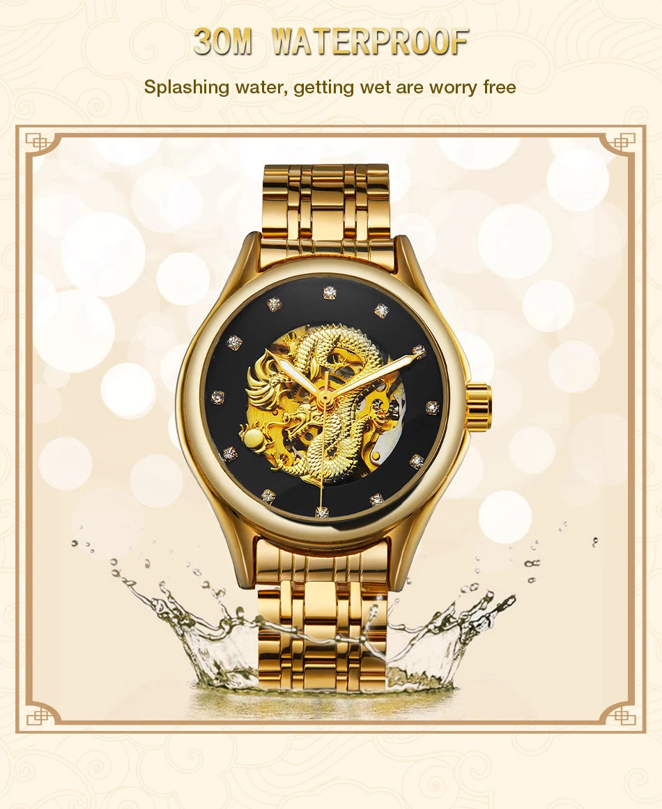 T-WINNER High-end Luxury Dragon Woman Watch Stainless Steel Skeleton Mechanical Diamond Women's Wrist Watches Automatic Movement