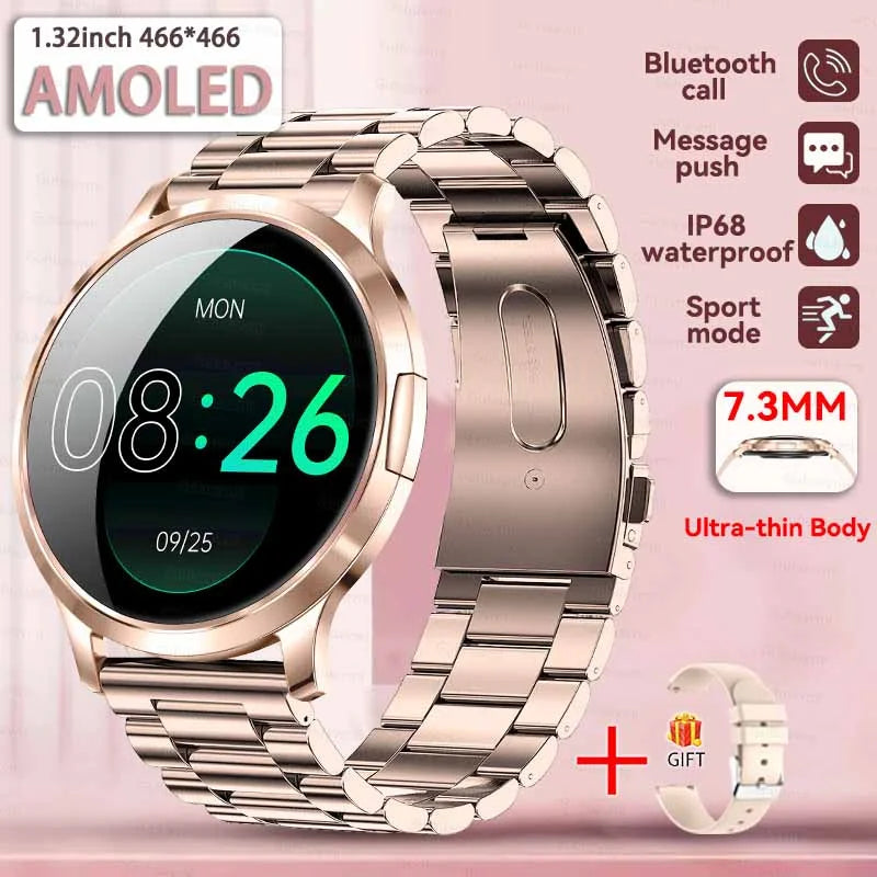 New Smart Watch Women 1.32"Ultra-thin AMOLED HD Screen Sport Fitness Bracelet Custom Watch Face Bluetooth Call Luxury Smartwatch