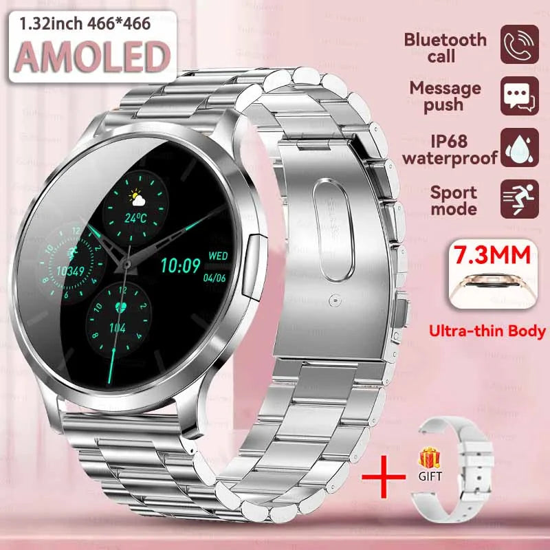 New Smart Watch Women 1.32"Ultra-thin AMOLED HD Screen Sport Fitness Bracelet Custom Watch Face Bluetooth Call Luxury Smartwatch