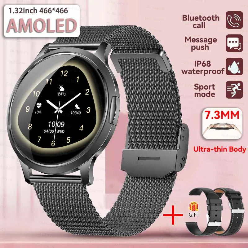 New Smart Watch Women 1.32"Ultra-thin AMOLED HD Screen Sport Fitness Bracelet Custom Watch Face Bluetooth Call Luxury Smartwatch