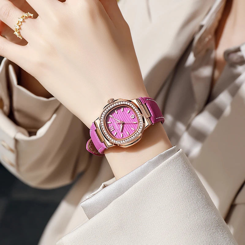 Nautilus Ladies' Mechanical Watch with Steel Strap, High-Quality Luxury, Dulunwe Diamond-Set Wristwatch, a Gift for Women