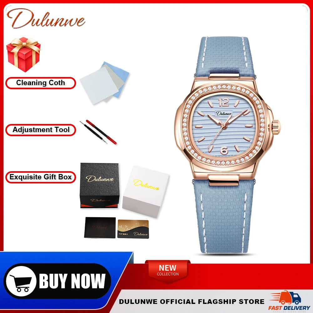 Nautilus Ladies' Mechanical Watch with Steel Strap, High-Quality Luxury, Dulunwe Diamond-Set Wristwatch, a Gift for Women