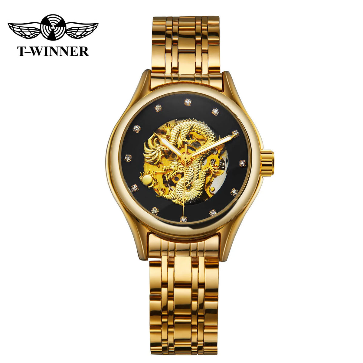 T-WINNER High-end Luxury Dragon Woman Watch Stainless Steel Skeleton Mechanical Diamond Women's Wrist Watches Automatic Movement