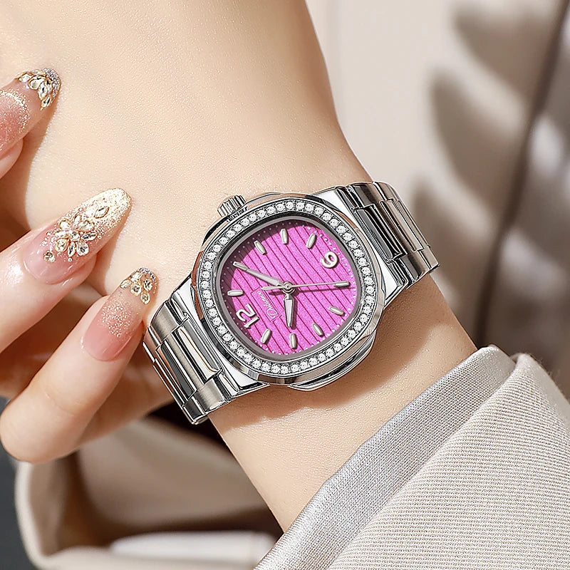 Nautilus Ladies' Mechanical Watch with Steel Strap, High-Quality Luxury, Dulunwe Diamond-Set Wristwatch, a Gift for Women