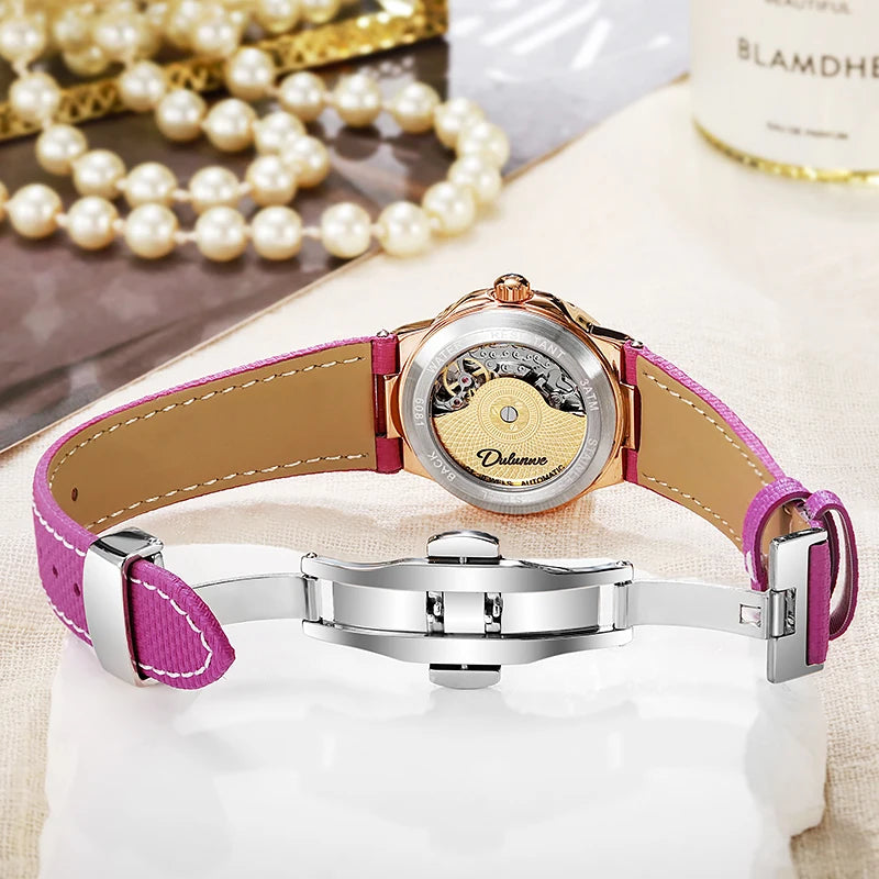 Nautilus Ladies' Mechanical Watch with Steel Strap, High-Quality Luxury, Dulunwe Diamond-Set Wristwatch, a Gift for Women