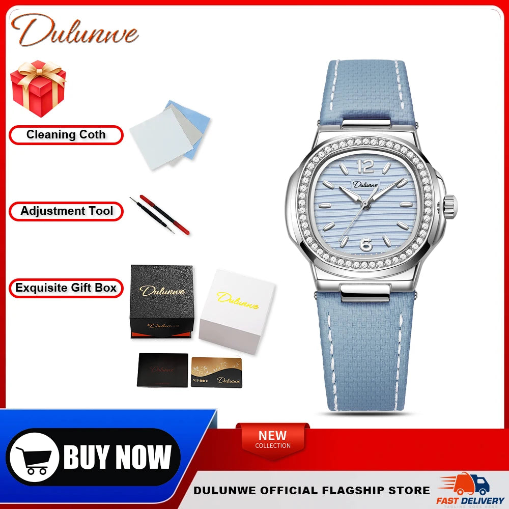 Nautilus Ladies' Mechanical Watch with Steel Strap, High-Quality Luxury, Dulunwe Diamond-Set Wristwatch, a Gift for Women