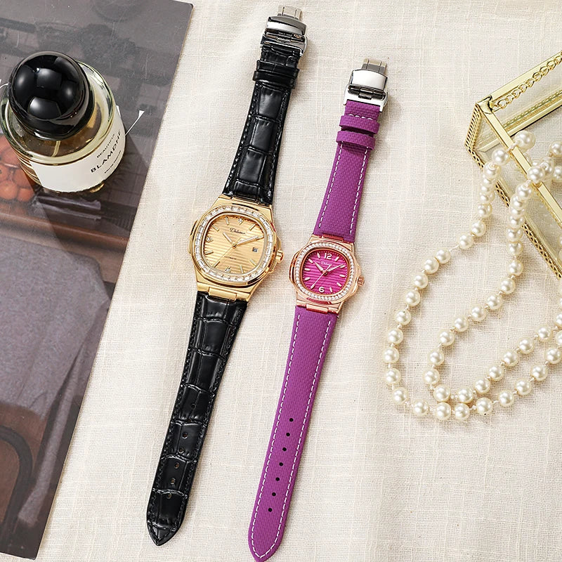 Nautilus Ladies' Mechanical Watch with Steel Strap, High-Quality Luxury, Dulunwe Diamond-Set Wristwatch, a Gift for Women