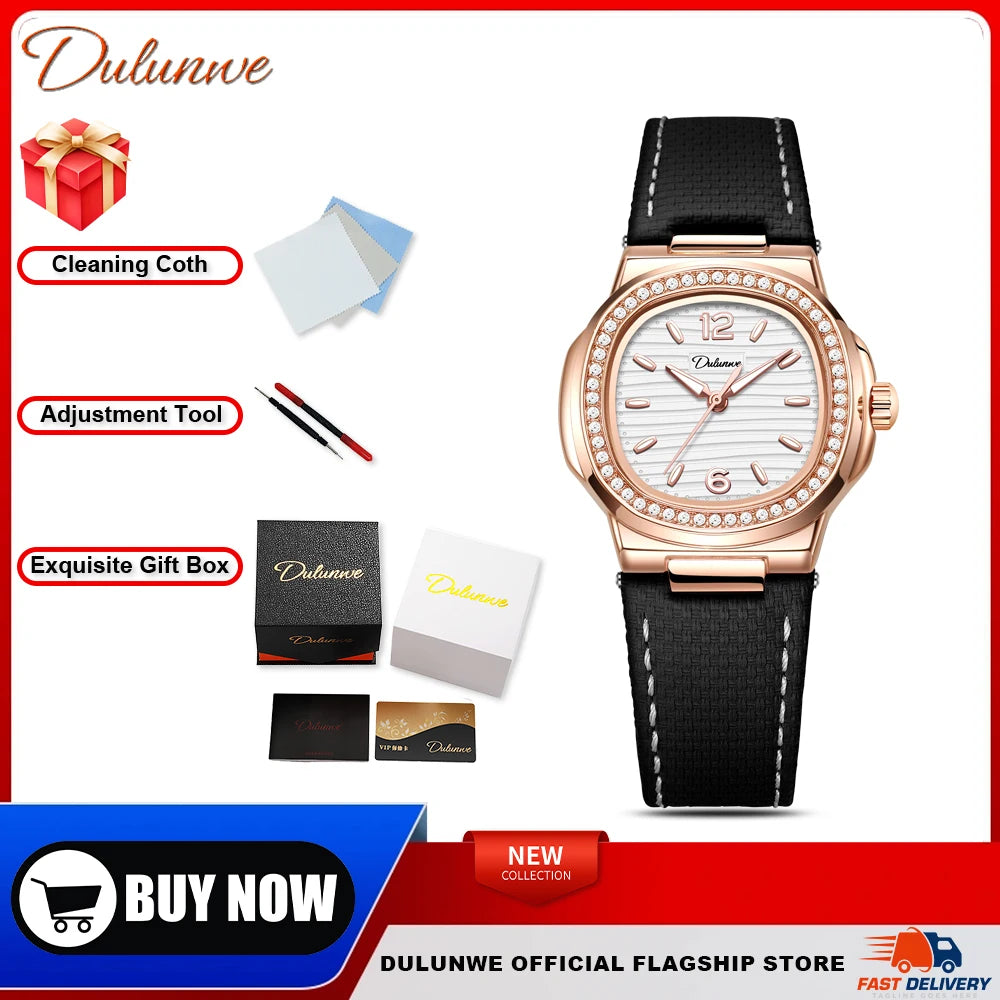 Nautilus Ladies' Mechanical Watch with Steel Strap, High-Quality Luxury, Dulunwe Diamond-Set Wristwatch, a Gift for Women