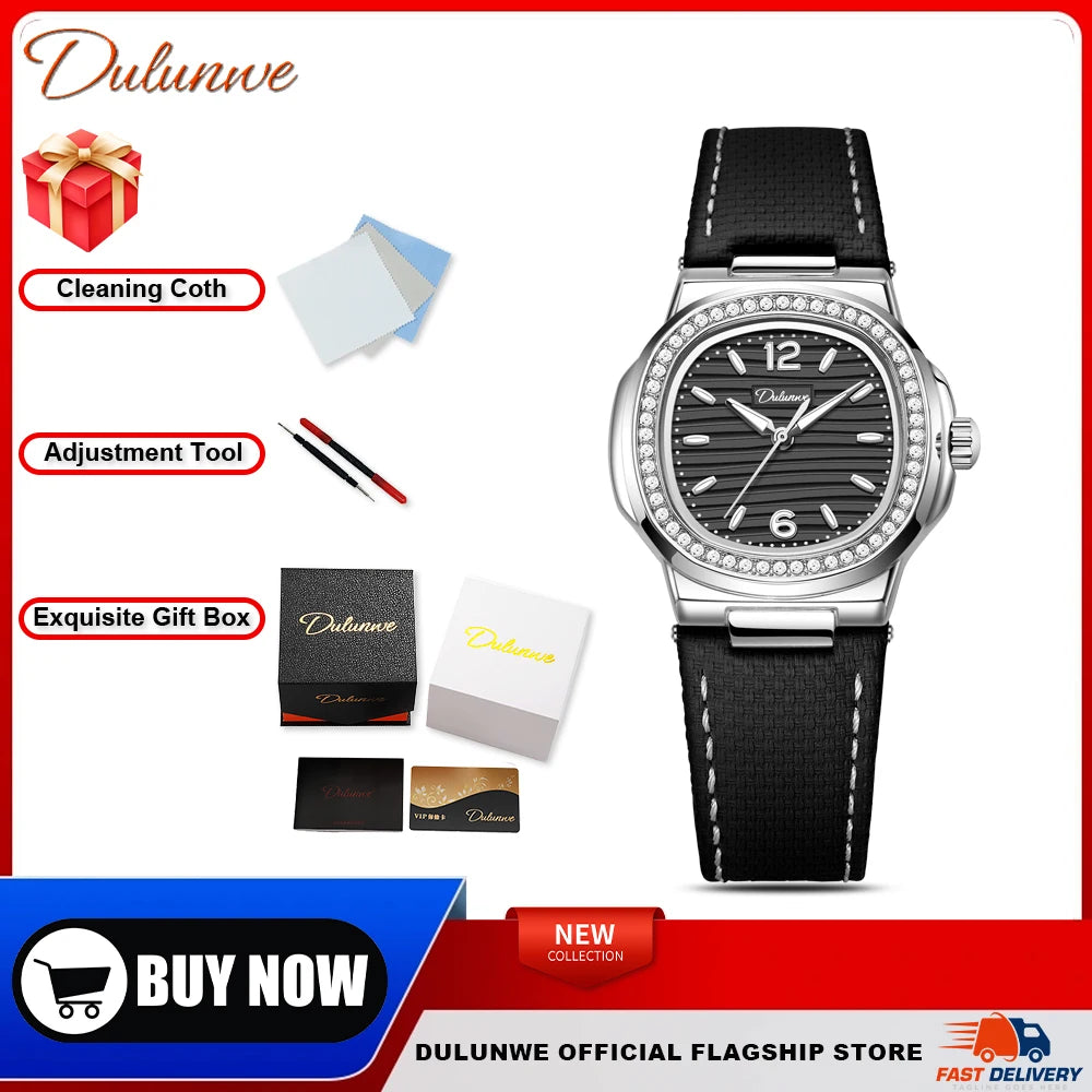 Nautilus Ladies' Mechanical Watch with Steel Strap, High-Quality Luxury, Dulunwe Diamond-Set Wristwatch, a Gift for Women